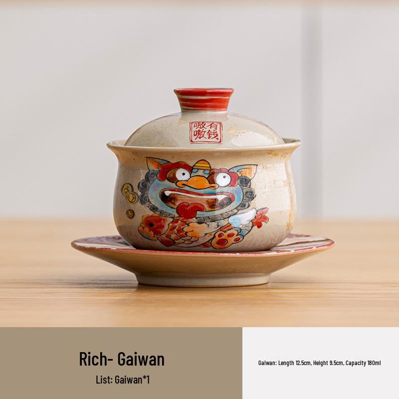 Hand-Painted Wood Ash Gaiwan: Retro Tea Brewing Bowl Set for Kung Fu Tea.