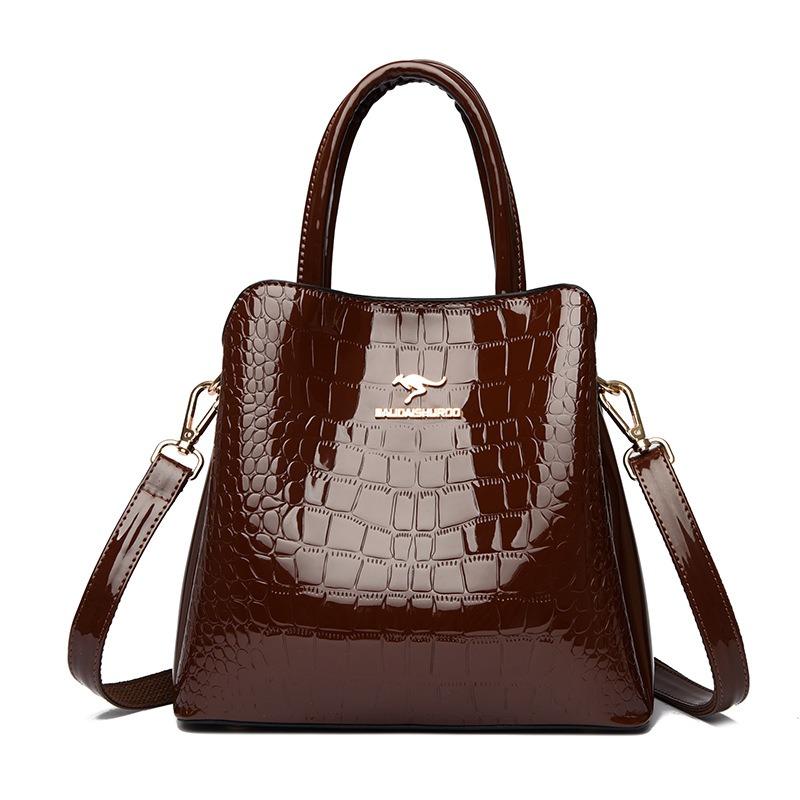 Women's Bag New Patent Leather Shoulder Bag Women's Middle Mother Bag Crocodile Pattern Handbag Women