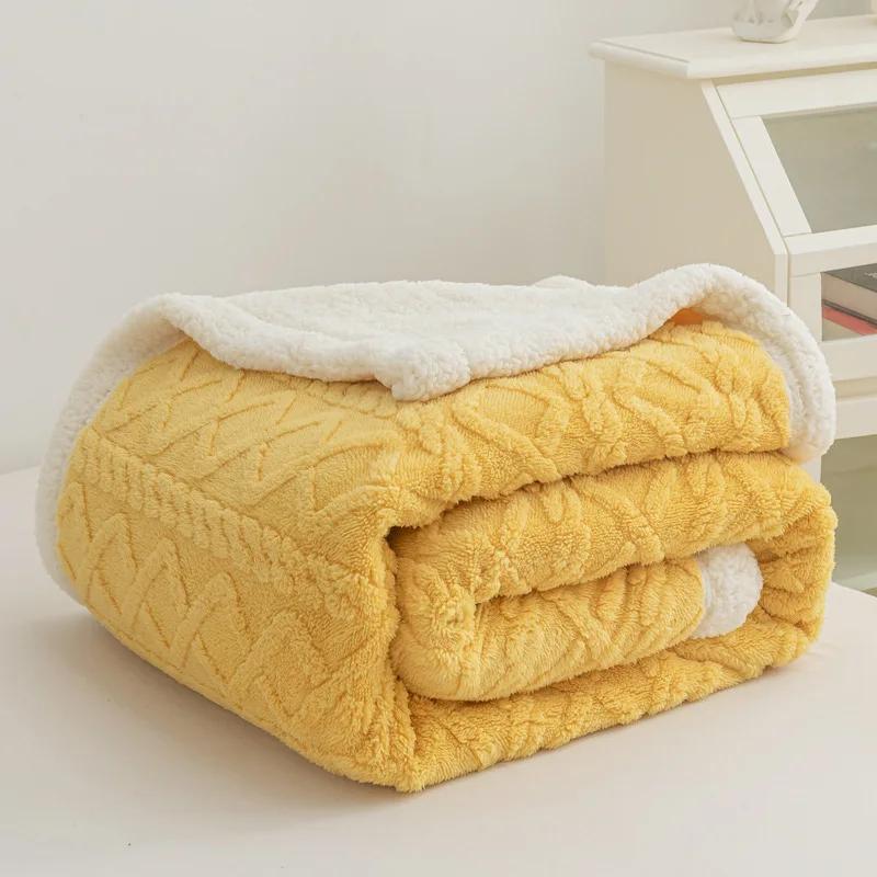 Jacquard Flannel Wool Nap Sofa Blanket Warm Breathable Sofa Blanket for Office Home Travel Soft Warm Blanket with Heat Retention