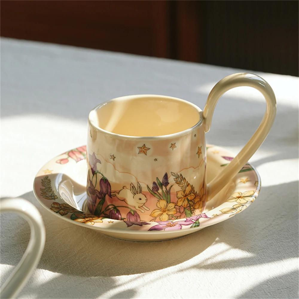 Chinese Style Ceramic Coffee Cup Flower Design Sense Coffee Cup And Saucer Kitchen Supplies Cup And Saucer Suit Microwave Oven