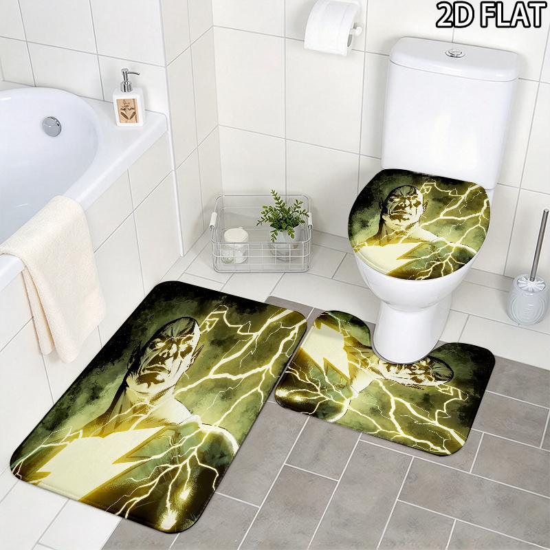3pcs Lightning Adam Pattern Flannel Nonslip Absorbent Washable Decorative Bathroom Home Toilet Seat Cover Mat