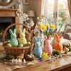 Plush Easter Bunny Statue with Bow Rabbit Gnome Doll Easter Holiday Bunny Sculpture  Indoor Table