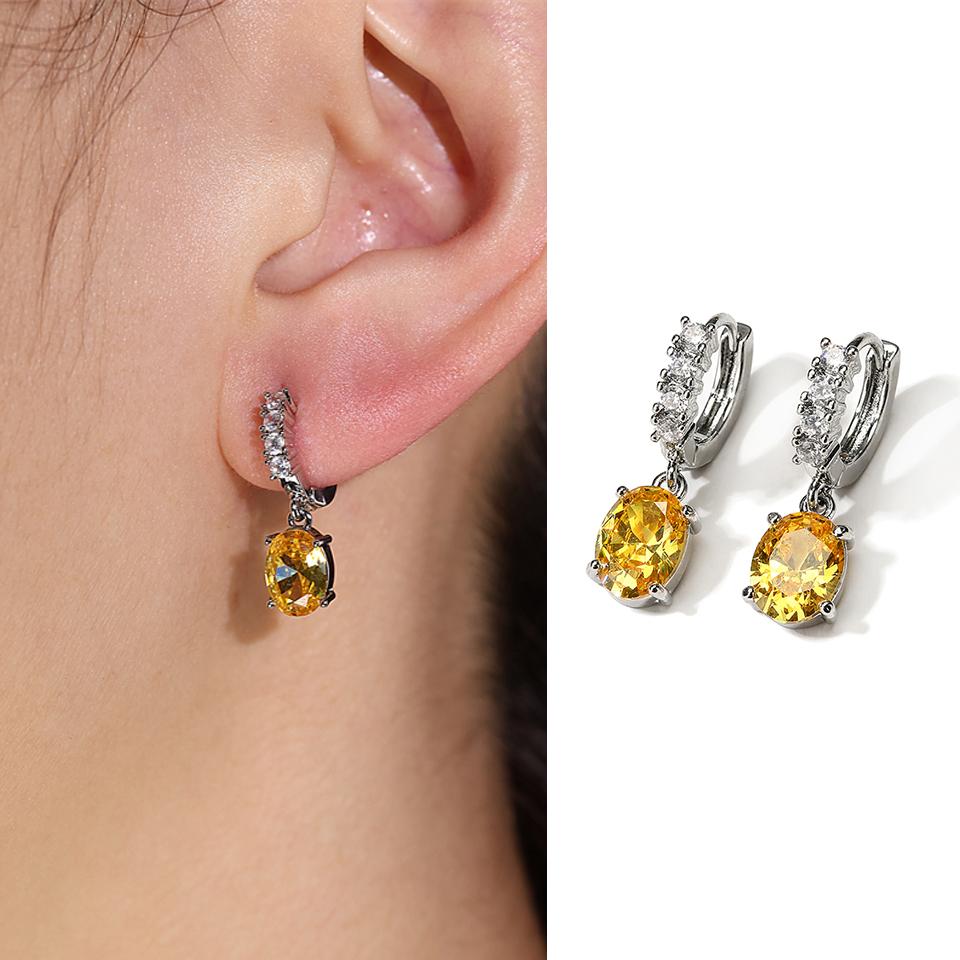 Fashion Yellow Oval Zircon Drop Earrings for Women Shiny Geometric Crystal Zirconia Bridal Earring Luxury Wedding Zircon