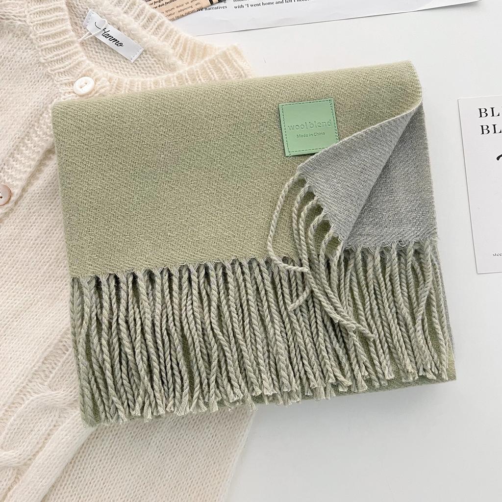 Solid color wool scarf shawl women's autumn and winter senior sense versatile fringed warm scarf couple student