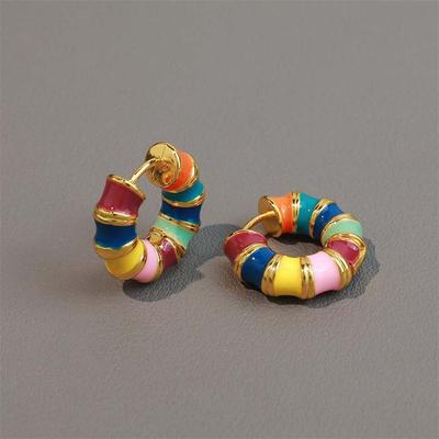 French Romantic Retro Enamel Round Gold Color Ear Buckle New Hoop Earrings for Womens Fashion Luxury Jewelry