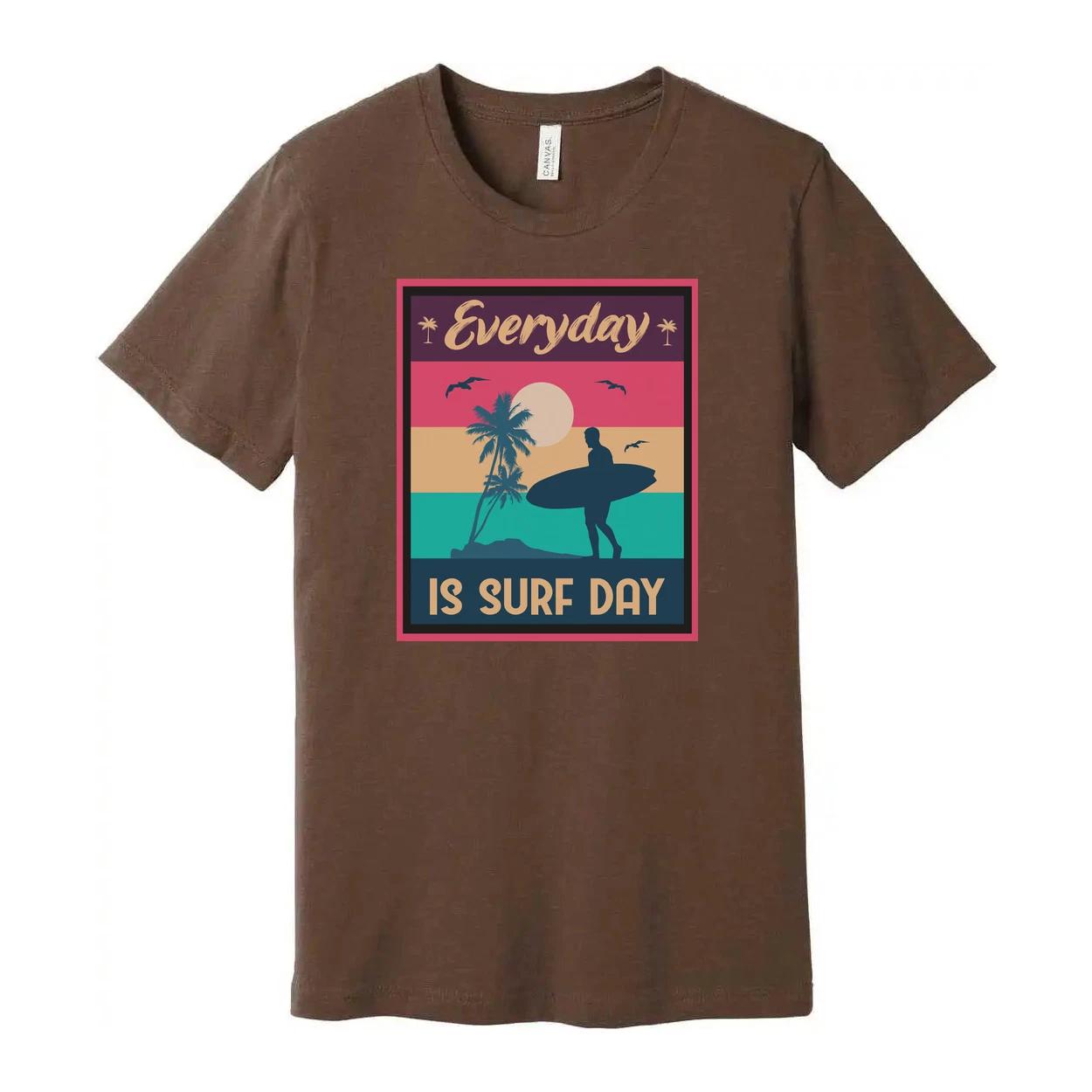 Everyday Is Surf Day Unisex Graphic Tee With Retro Sunset Beach Surfer Silhouett 4XL