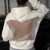Felpa con cappuccio gotica americana sexy a rete traforata Y2K vestiti moda donna maglione pullover traslucido giacca casual a maniche lunghe