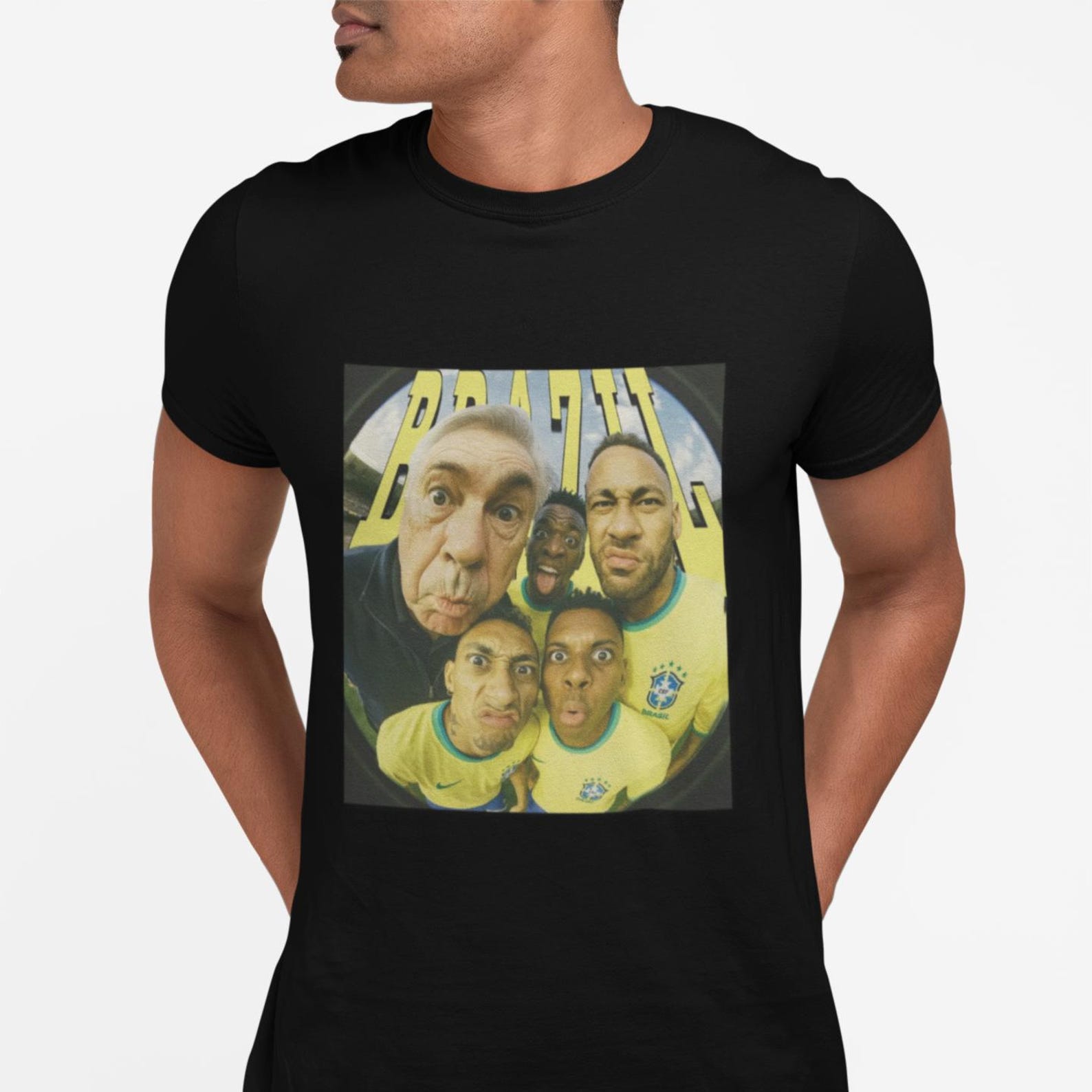 Brazil Soccer Faces T-Shirt | Distorted Players Photo Tee 4XL