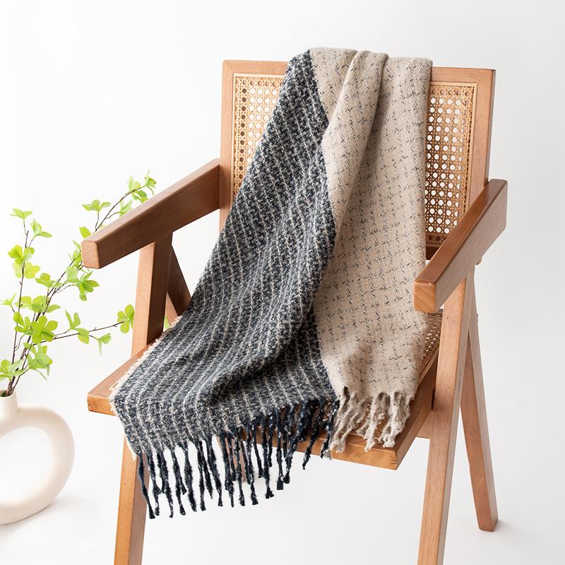New Soft and Warm Faux Cashmere Checkered Retro Tassel Scarf A High End Women's Scarf Shawl