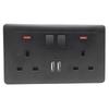 Double Uk Wall Plug Socket 13a 2 Gang With Power Switch 2 Usb Outlets Charger