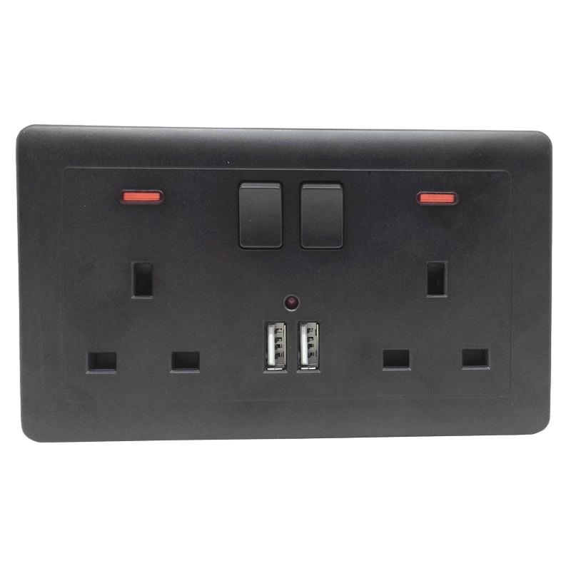 Double Uk Wall Plug Socket 13a 2 Gang With Power Switch 2 Usb Outlets Charger