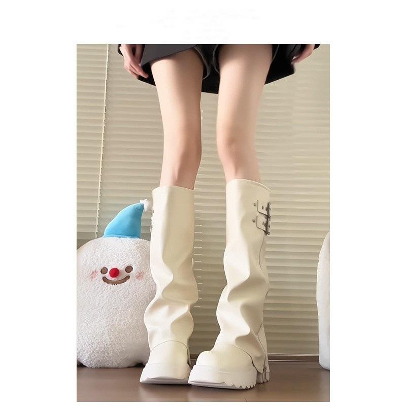 Big head pant boots stacking boots women's thick-soled heightening western boots but knee boots tall knight boots