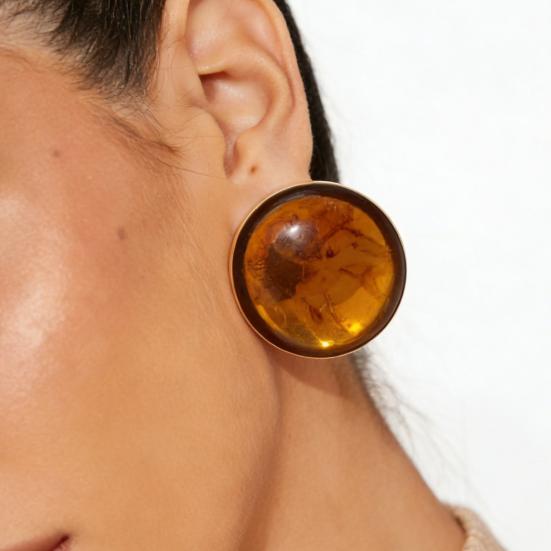 1 Pair Stud Large Round Earrings with Earrings for Women Amber Resin Matte