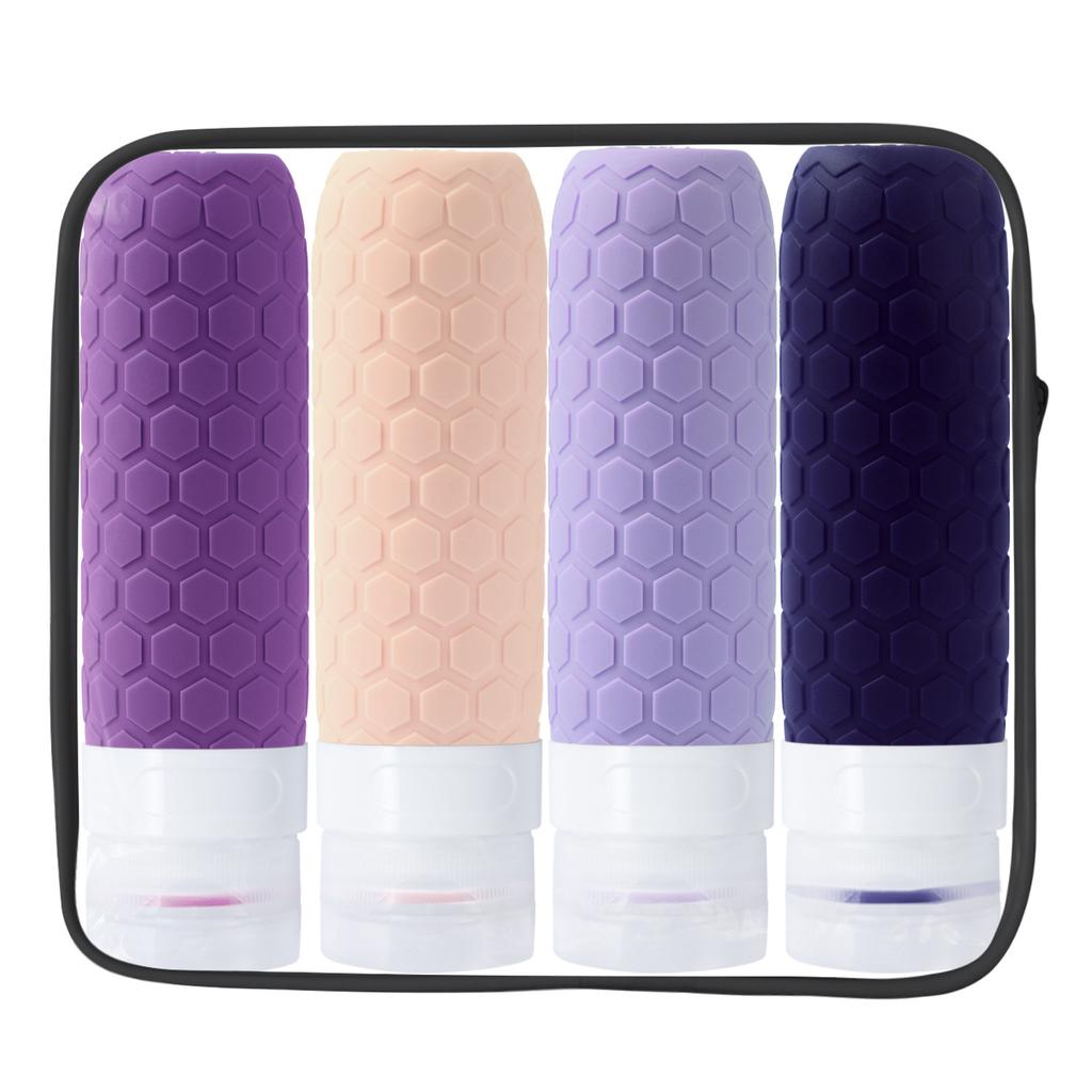 Silicone Travel Bottles Set Portable Dispenser Bottle for 4 Pack Travel BottlesSet with Toiletry Bag