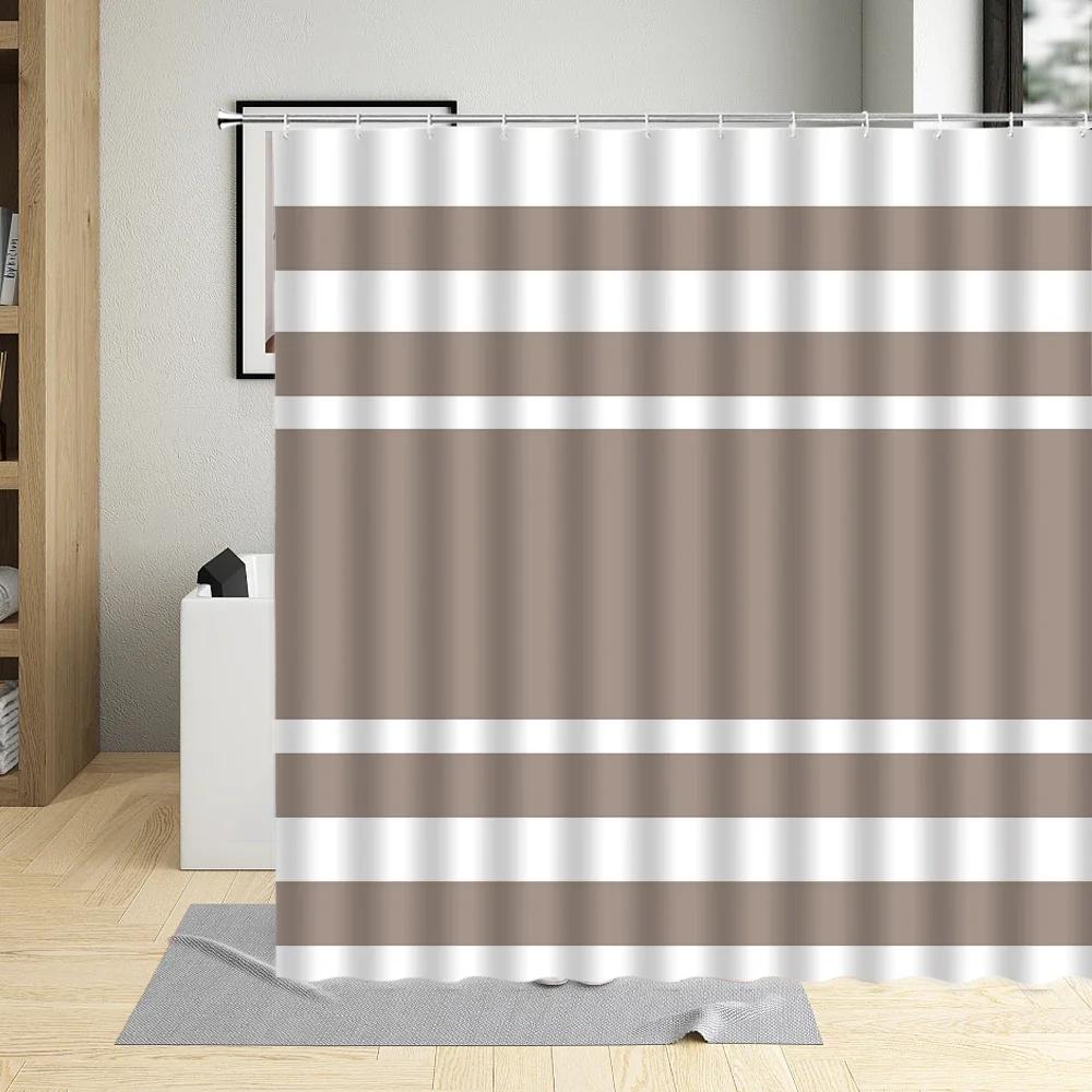 

Geometry Shower Curtain Set Striped Splicing Pure Color Fabric Modern Home Bathroom Decoration Taupe Green Grey Curtains Hooks 90x180cm-35x70in