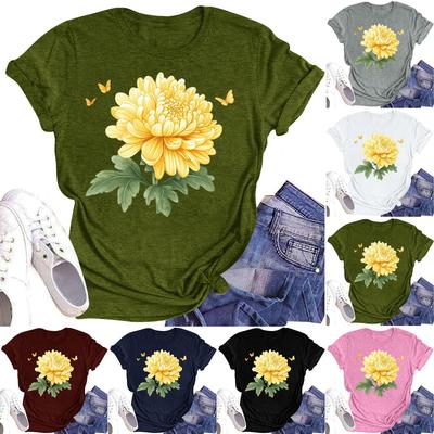 Women's Casual Round Neck Floral Print Short Sleeve T-Shirt Top
