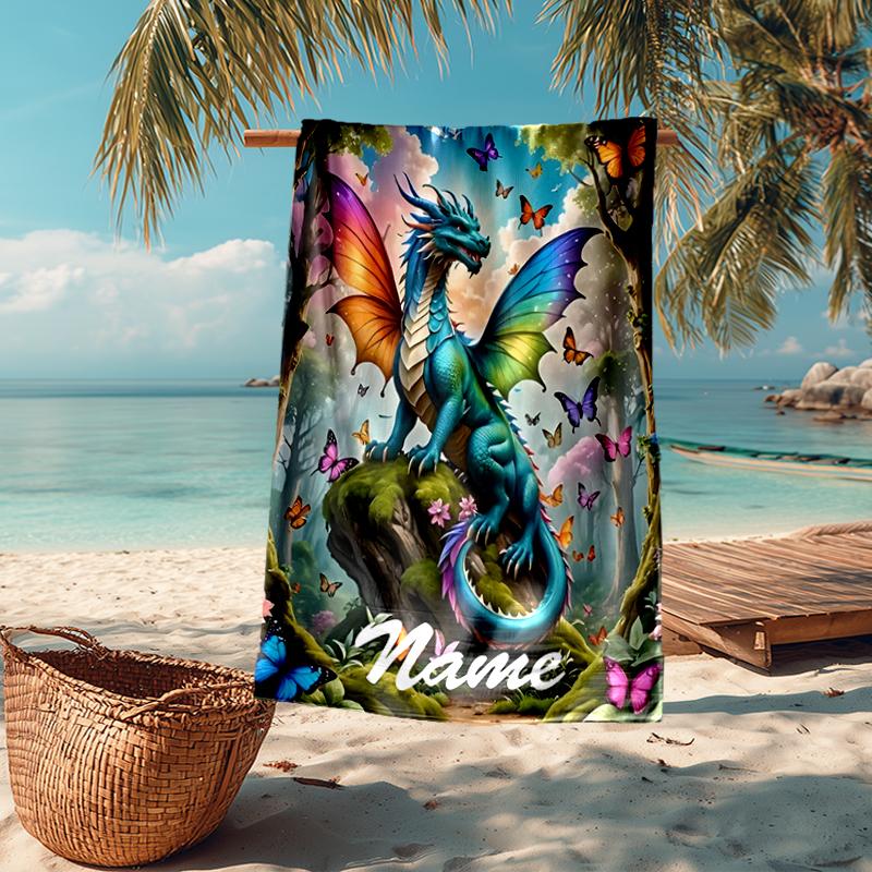 Custom Name Ultra-Soft Beach Towel with Dragon Theme,Ideal for Pool - Camping, Diving - Perfect Travel Essential, Vibrant Beach Towel.