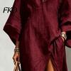 Sweat-absorbent Dress Women's Cotton Linen Maxi Dress, V Neck Batwing Sleeve Comfortable Daily Wear High Split Loose Casual Beach Sundress with