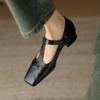 2024 New High Quality Women Pumps Thick High Heels Genuine Leather T-strap Buckles Retro Spring Summer Shoes Woman Office Pumps