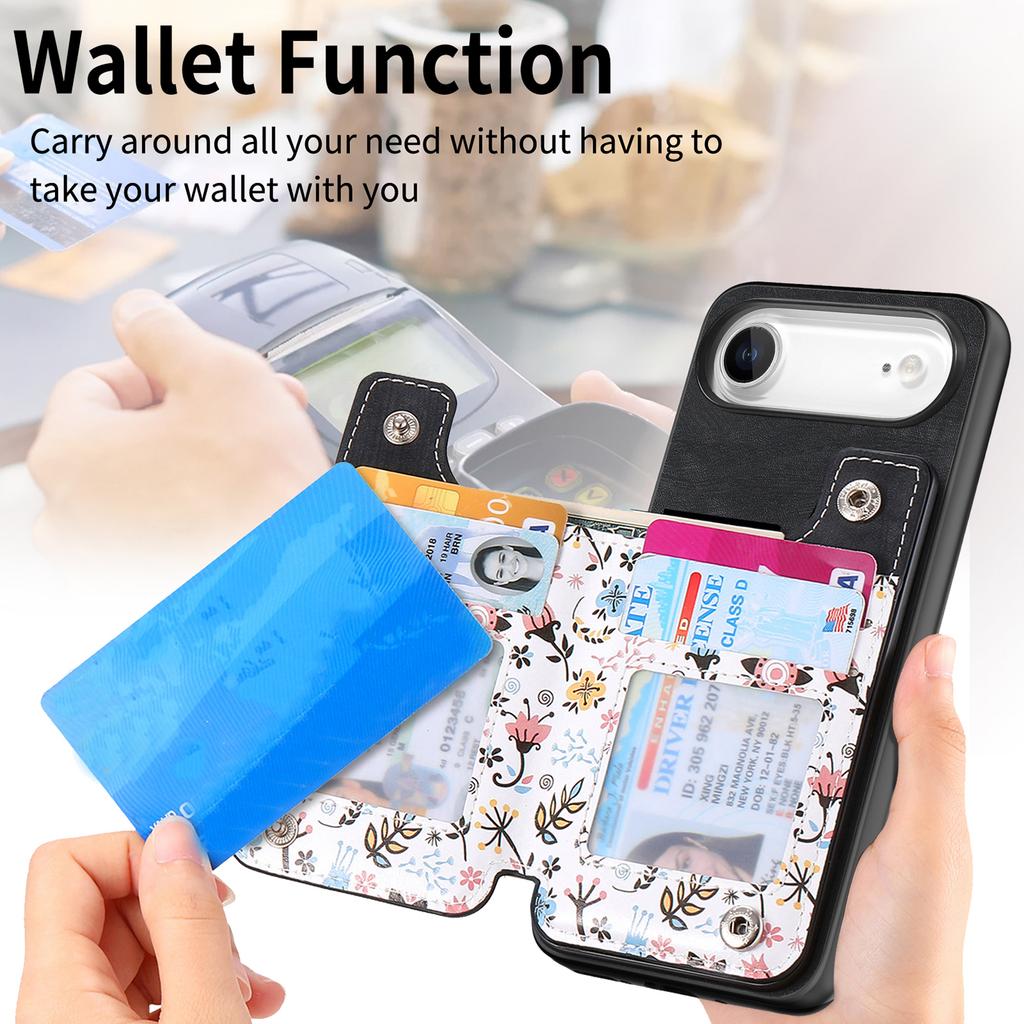 For iPhone Air Leather Phone Cover with RFID Blocking Zipper Card Bag Kickstand