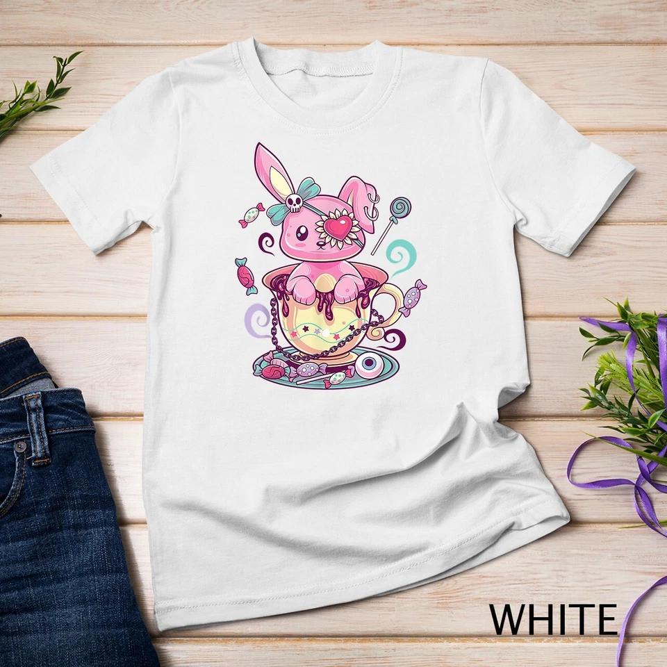 Kawaii Pastel Goth Cute Creepy Rabbit Menhera Occult Bunny Unisex T-shirt 10 S