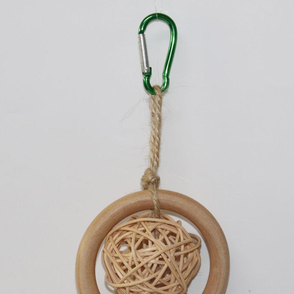 Natural Wood Bird Bite Toys Rattan Ball Pinecone Wood Block Parrot Chewing Toys With Metal Hook Bird Cage Accessory For Parrot