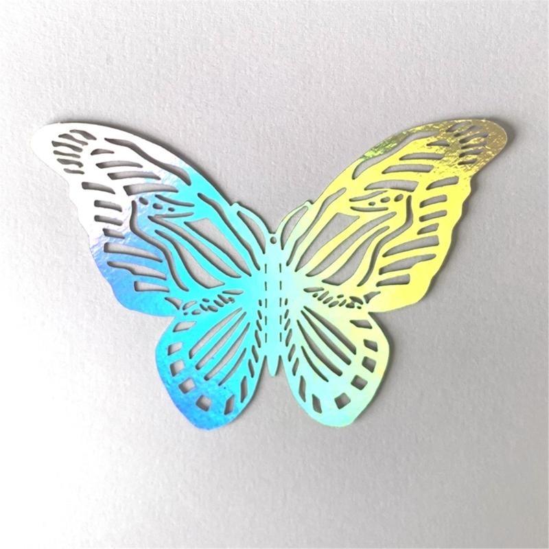 F26C 72pcs 3D Hollowout Colorful Butterfly Wall Sticker Set for Home Party Decors Easy to Apply and Remove No Residues