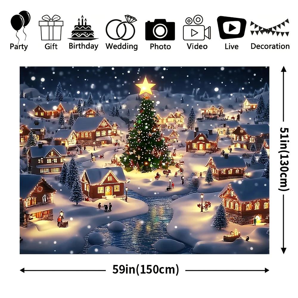 1 set of festive Christmas village backdrop | Comfortable snowy scene with fir trees and wooden houses | 100% polyester fiberZL