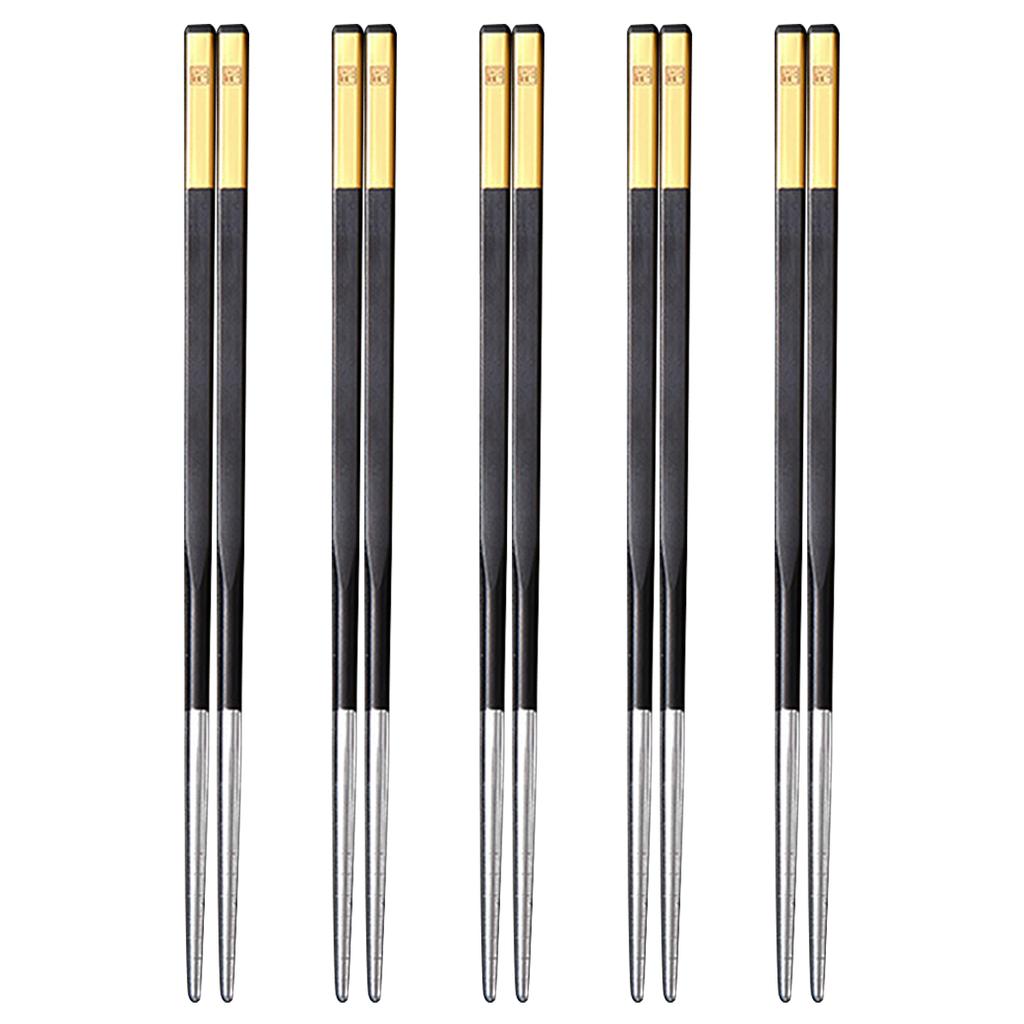 5Pairs Alloy Non-Slip Chinese Chopsticks Korean Sushi Sticks Chopsticks Stainless Steel Reusable Chopsticks Party Tableware Set