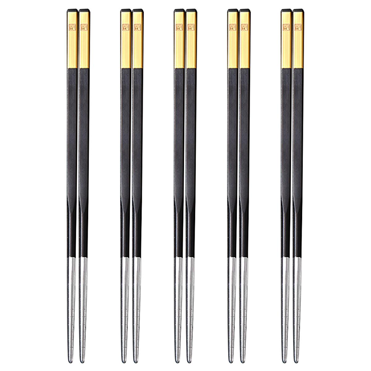 

5 пар сплавных нескользящих китайских палочек для еды, корейские палочки для суши, палочки для еды из нержавеющей стали, многоразовые палочки для еды, набор праздничной посуды