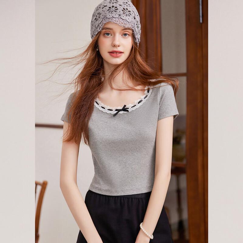 Bailuyu Contrast Bow Trim Round Neck T-Shirt XL