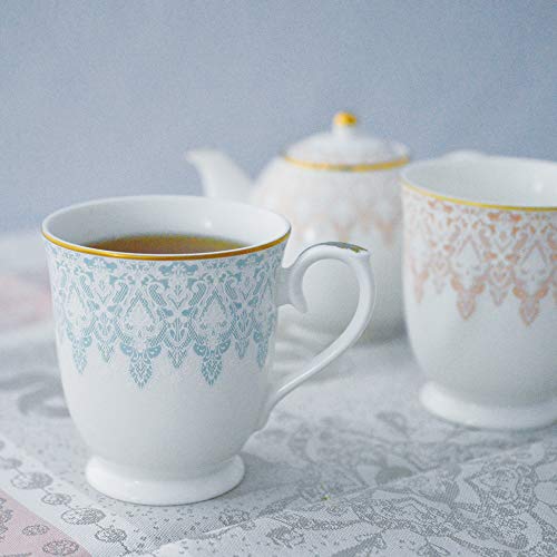 NARUMI Pair of Mugs, Aurora Design, 290cc, Lace Pattern, Blue and Pink, Cute and Stylish, Gift, Microwave Safe, Gift Boxed, 97104-21475