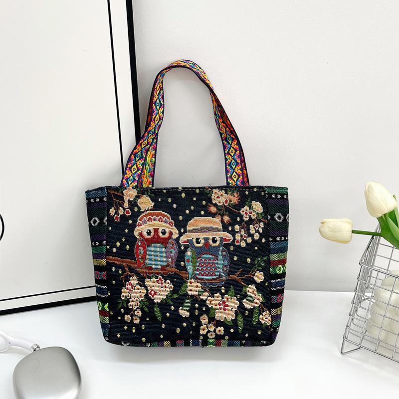 Embroidery hand bag literary retro shoulder bag women's large capacity linen embroidery handbag women