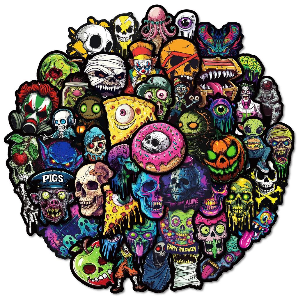 50 New Nordic Style Colorful Skull Series Waterproof Stickers Personalized Graffiti Stickers
