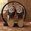 2025 Women Casual Linen Handmade Embroidery Mules Flat Slippers Retro Vegan Summer Ladies Canvas Comfortable Espadrille Shoes