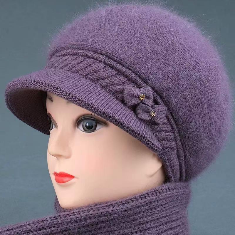 Winter duck tongue wool hat female old lady velvet cold-proof warm rabbit fur knitted hat