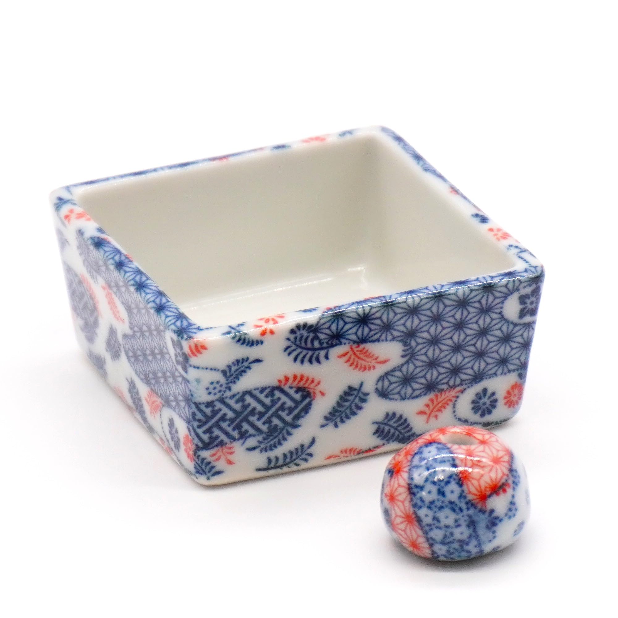 

Square incense burner, room incense holder, kimono pattern, Mino ware, Japanese pottery