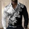 Men's Shirt with Contrasting Floral Print Long Sleeved Shirt, Fashionable Lapel Cardigan Shirt, Business Casual Men's Clothing