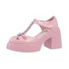 10CM fashionable rhinestone T-strap super high heels 2025 summer new thick-soled thick-heeled bag head sandals small leather shoes