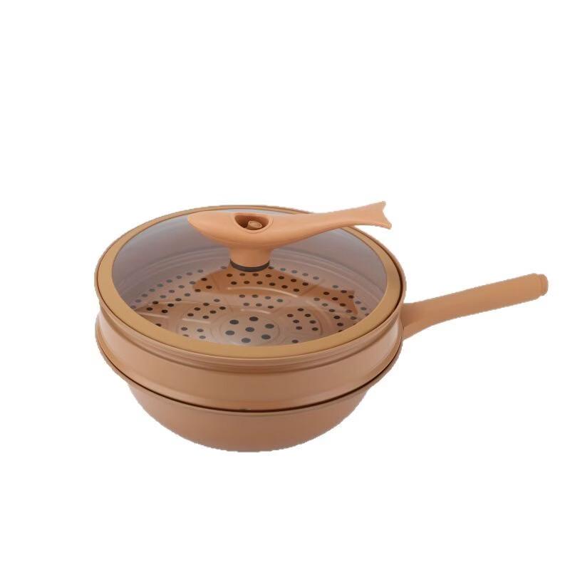 Miling Wrought Iron Non-stick Wok with Steamer