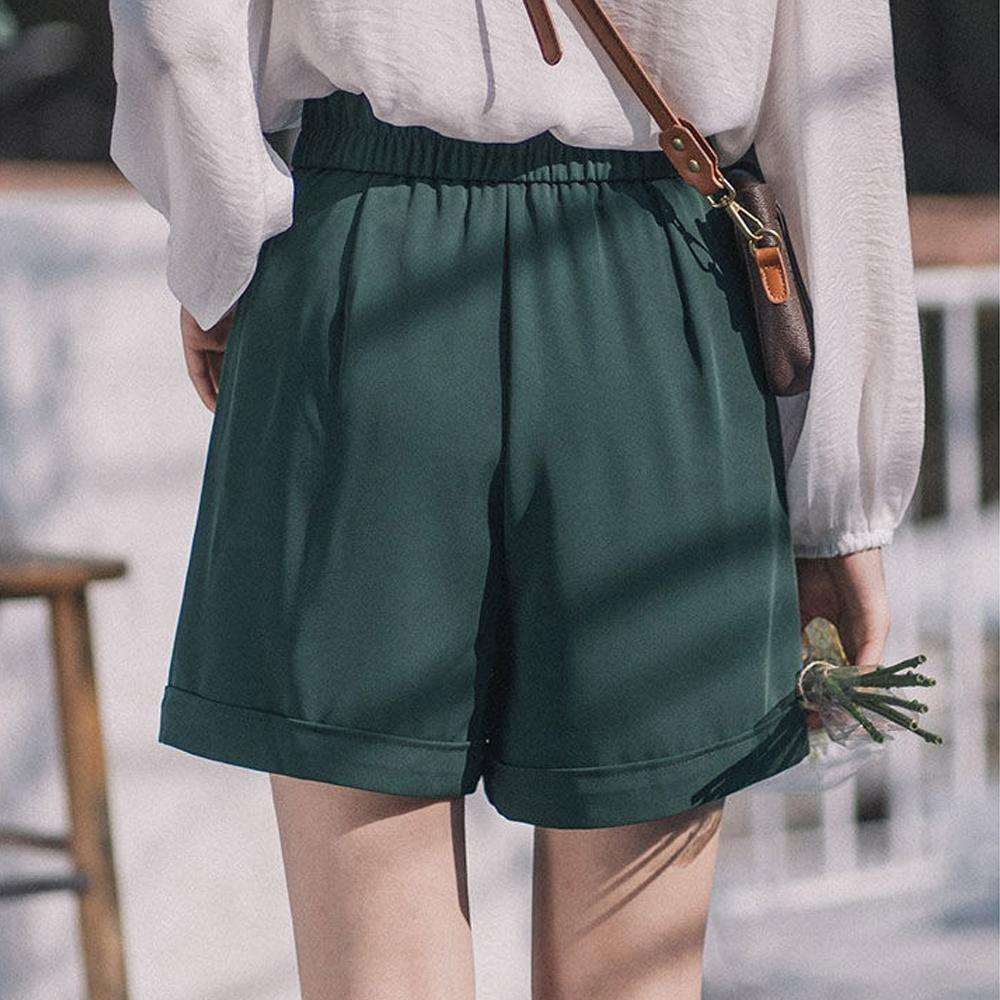Women's Loose Suit Shorts A-line High-waisted Wide-leg Pants Rolled-up Slacks