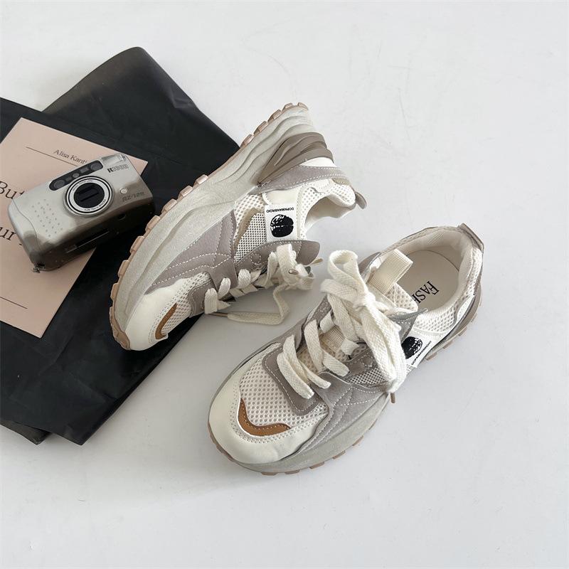 Graue Retro-Plateau-Dad-Schuhe für Damen, 2025 neu, Frühling und Herbst, leicht und vielseitig, lässige Forrest Gump-Sneaker