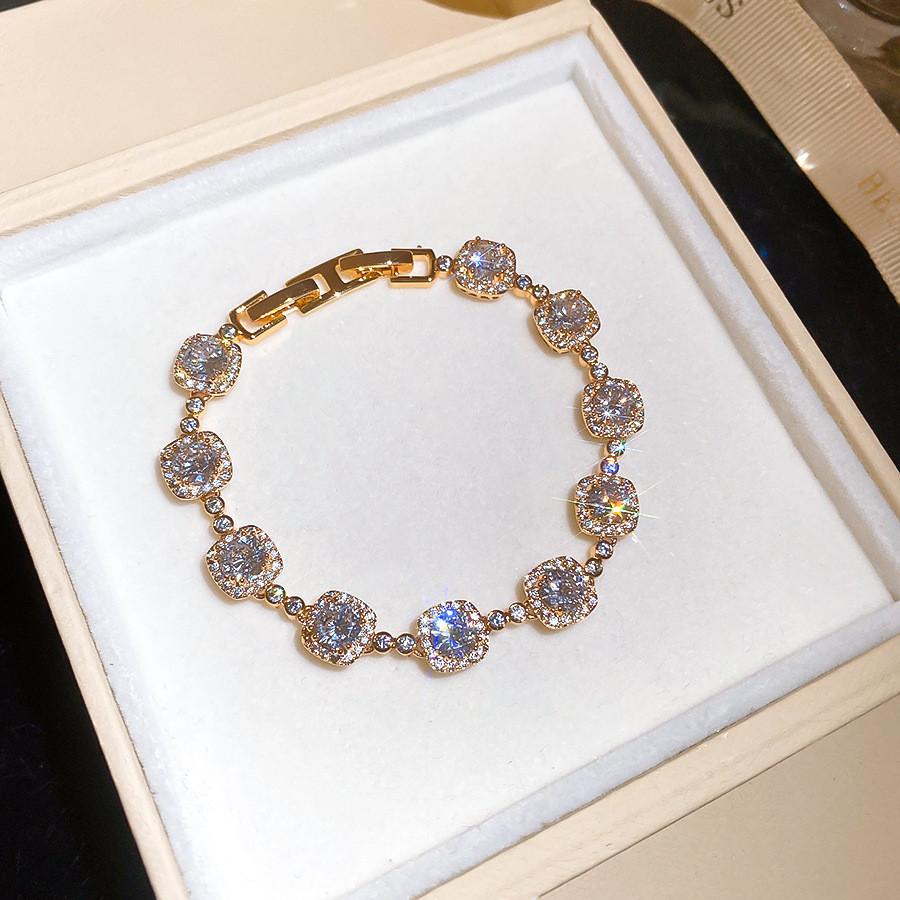 Silver Gold Finish Cz Square Link Bracelet For Women Stylish Gift