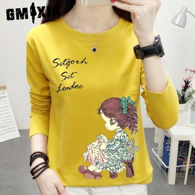 Damenmode, lässig, Frühling, Herbst, einfarbig, mit langem Ärmel, O-Ausschnitt, lockere T-Shirts und Tops