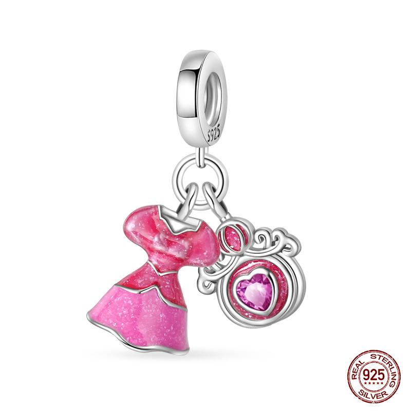 100% Copper Fashion Pink Princess Skirt Bag Lipstick Charms Beads Fit Qikaola Original Bracelets Diy Jewelry Gifts