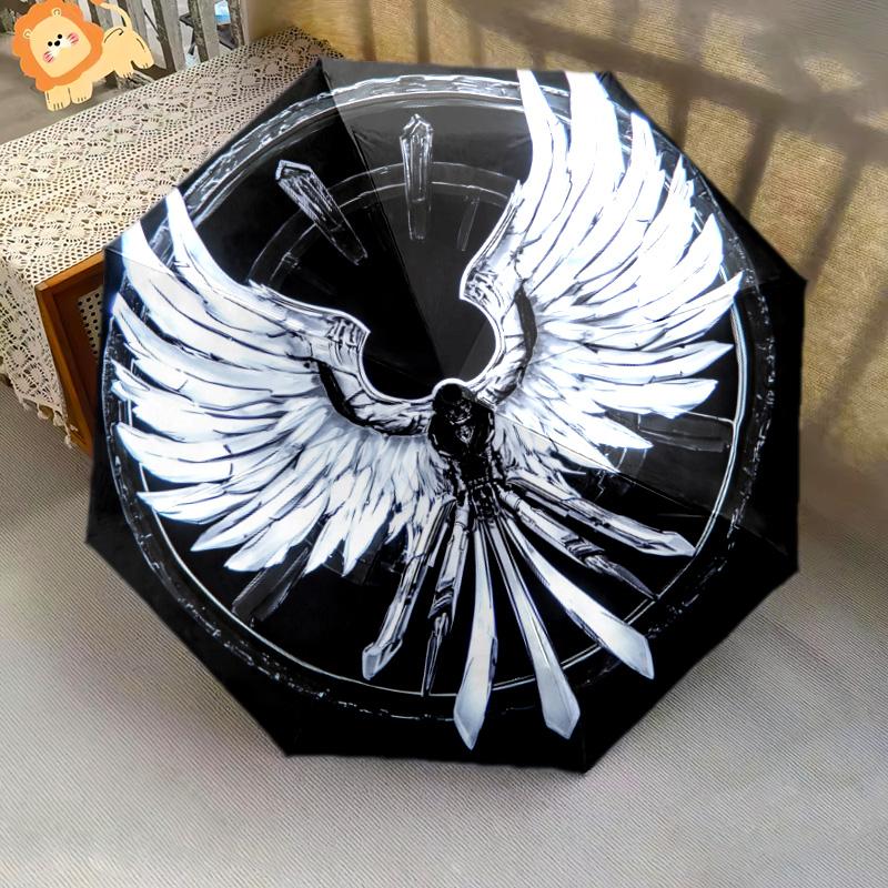 Shiny Wings  pattern, automatic folding umbrella, portable and foldable design, 8 ribs, a Christmas or birthday gift.