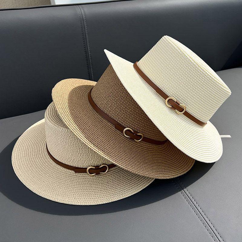 Flat Top Straw Hat Women's Summer Seaside Beach Sunshade Sunscreen Hat Straw Top Hat