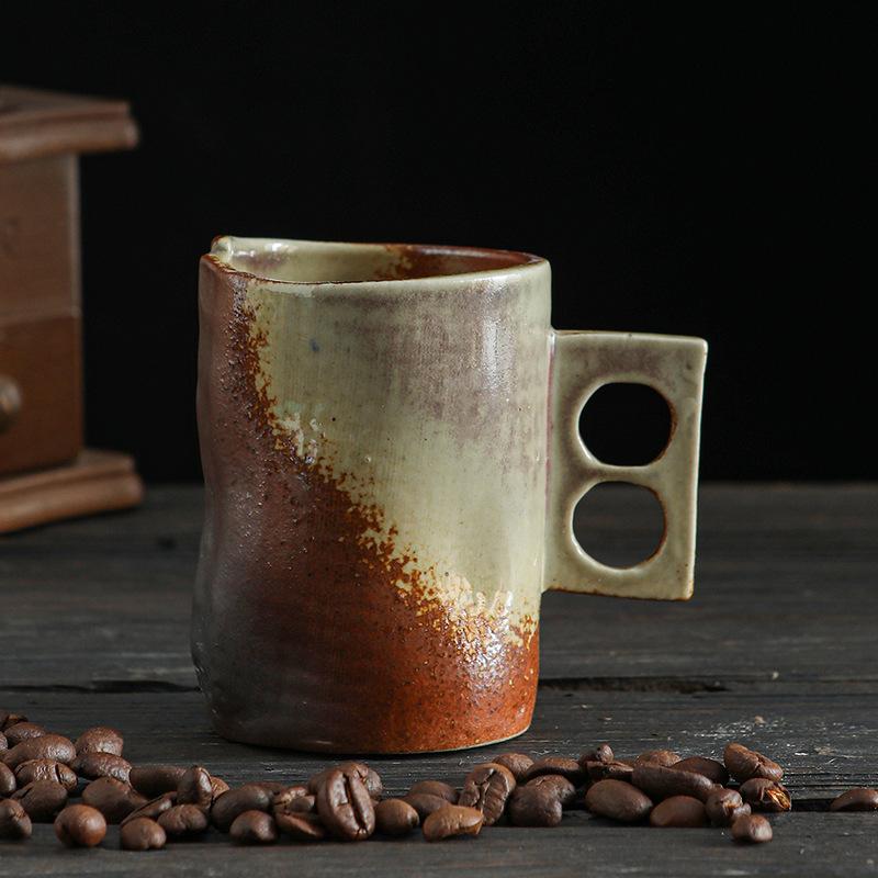 Premium Elegant Vintage Handmade Stoneware Reactive Glaze Irregular Coffee Mug for Home Homestay Office Desk Tabletop Art Decors
