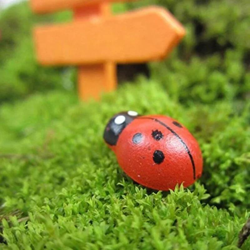 100Pcs/lot Wooden Cartoon Double-sided Adhesive Beetle Children s DIY Accessories Color Wooden Beetle Lady Gardening MSI Model