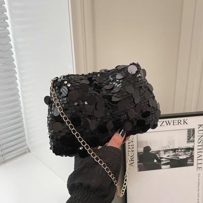 Przenośna cekinowa torba na ramię Duża pojemność Lekka torba crossbody na łańcuszku Jednokolorowa damska torebka na imprezę wieczorową